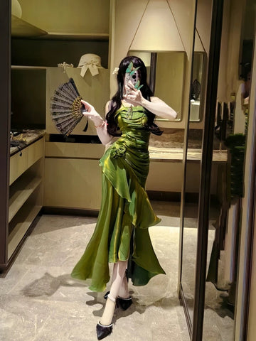 Mermaid Spaghetti Straps Long Party Dresses Birthday Outfits SD2950 HZ0628